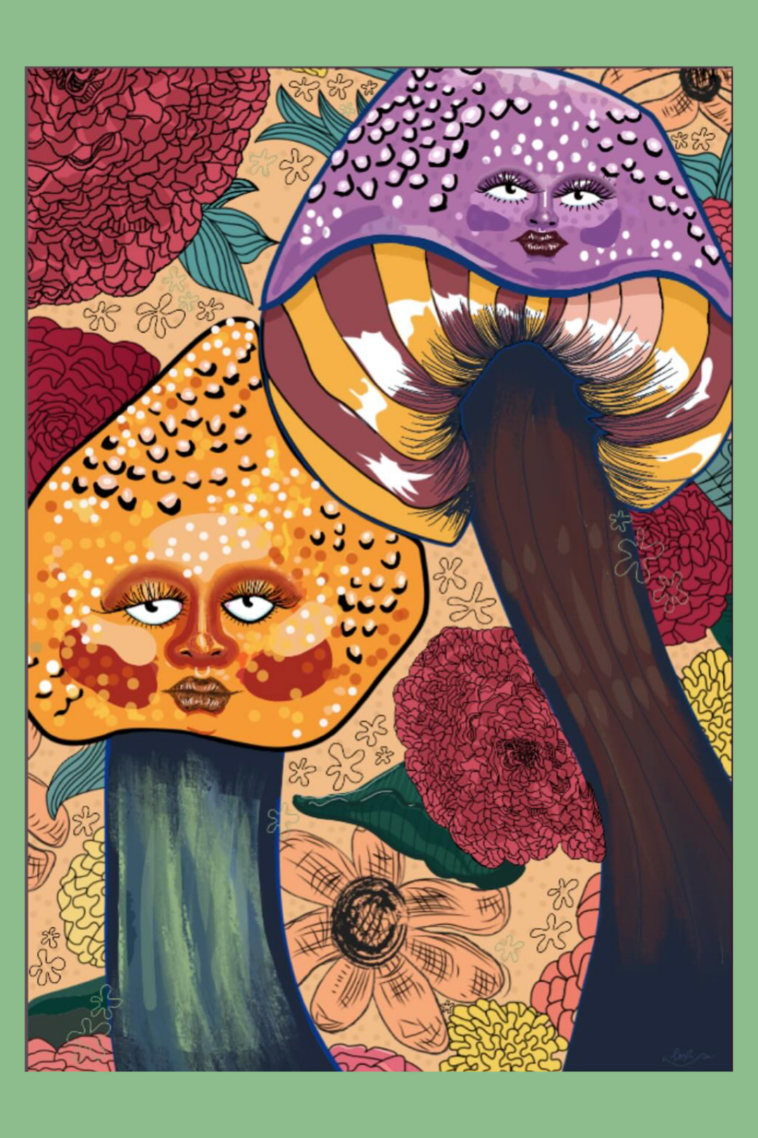 Floral Mushrooms Print